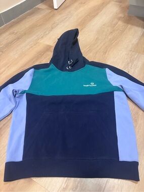 Sergio Tacchini Navy & Teal Colorblock Men's Hoodie L